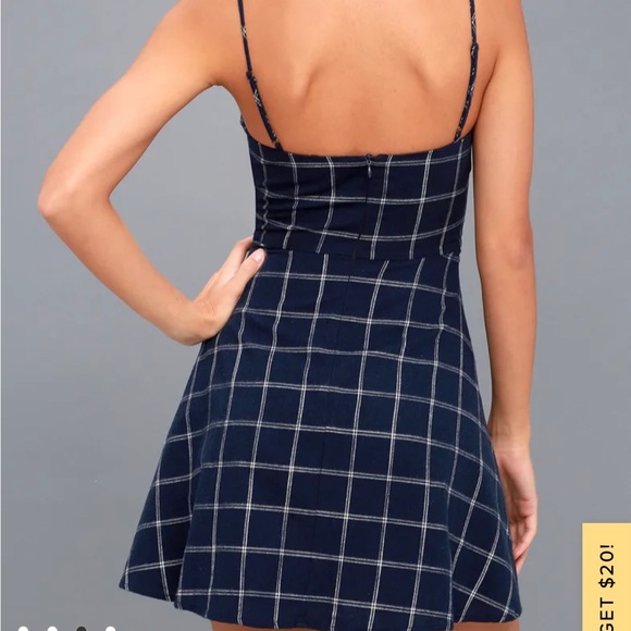 Lulus Good and Plaid Navy Blue Plaid Skater Dress - Picture 2 of 4